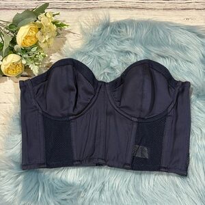 Fleur Du Mal Navy Mash Paneled Strapless Corset Top